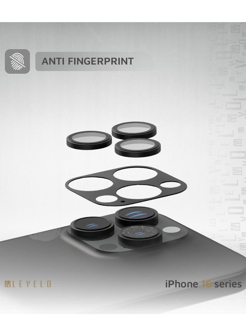 LEVELO iPhone 16 Pro/Pro Max Trio Pro Camera Lens Protector / Crystal Clear Glass with Aluminum alloy Frame Camera Lens Cover / Lensless Feel / Easy Snap On / Anti Scratch Camera Protector - Black - Image 3