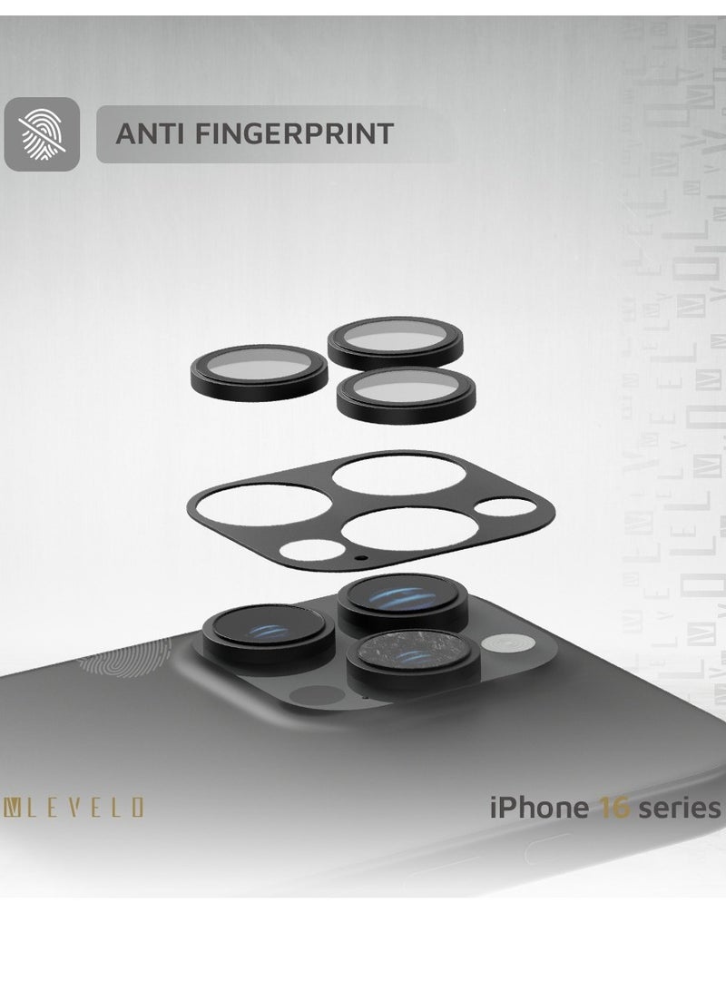LEVELO iPhone 16 Pro/Pro Max Trio Pro Camera Lens Protector / Crystal Clear Glass with Aluminum alloy Frame Camera Lens Cover / Lensless Feel / Easy Snap On / Anti Scratch Camera Protector - Black - Image 5