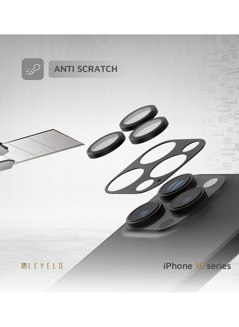 LEVELO iPhone 16 Pro/Pro Max Trio Pro Camera Lens Protector / Crystal Clear Glass with Aluminum alloy Frame Camera Lens Cover / Lensless Feel / Easy Snap On / Anti Scratch Camera Protector - Black - Image 4