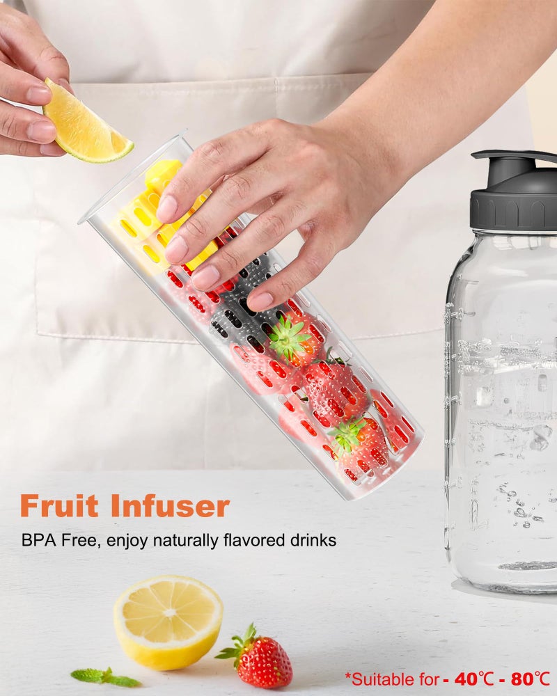 VA1KENE 64oz Mason Jar Pitcher with Fruit Tea Infuser â€“ Airtight & Leakproof Glass Pitcher with Lid, Perfect for Iced Tae, Sun Tea and Cold Brew, 2 Quart (1/2 Gallon) Wide Mouth Mason Jar with Pour Spout Lid - Image 2
