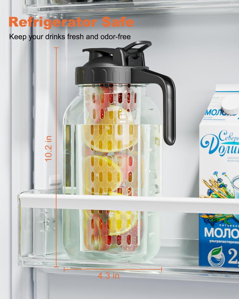VA1KENE 64oz Mason Jar Pitcher with Fruit Tea Infuser â€“ Airtight & Leakproof Glass Pitcher with Lid, Perfect for Iced Tae, Sun Tea and Cold Brew, 2 Quart (1/2 Gallon) Wide Mouth Mason Jar with Pour Spout Lid - Image 4