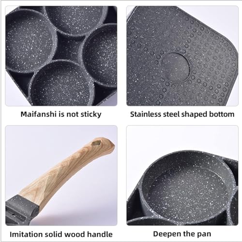 DAYANIDHI Non-Stick Egg Fry Pan | Multi-Compartment Section with Holes & Wooden Handle | Compatible with All Stove Types | Ideal for Omelette, Pancakes, Burger Patty & Bacon | 1 Piece - Image 3