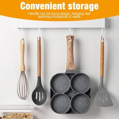 DAYANIDHI Non-Stick Egg Fry Pan | Multi-Compartment Section with Holes & Wooden Handle | Compatible with All Stove Types | Ideal for Omelette, Pancakes, Burger Patty & Bacon | 1 Piece - Image 5