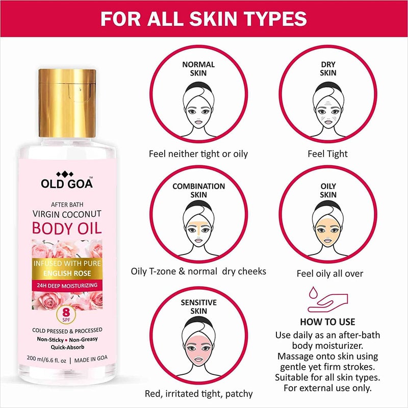OLDGOA After Bath Body Oil For Daily Use Massage Glowing Skin For All Skin Types For Men Women Rose Lavender Combo 5050 ML - Image 3
