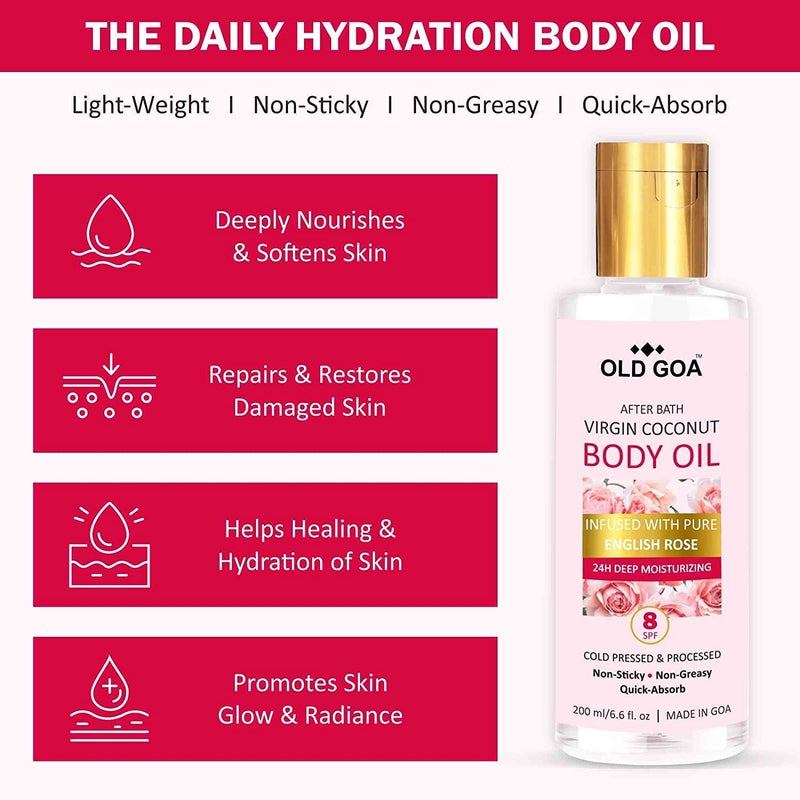 OLDGOA After Bath Body Oil For Daily Use Massage Glowing Skin For All Skin Types For Men Women Rose Lavender Combo 5050 ML - Image 2