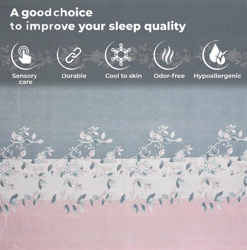 FRESH FROM LOOM Bedsheet Microfiber for Double Bed King Size | Floral Design Bed Spread with 2 Pillow Covers | Wrinkle Free Hypo-Allergenic Bedsheets/Bedcover (90x95 Inches | Grey), 144 TC - Image 3