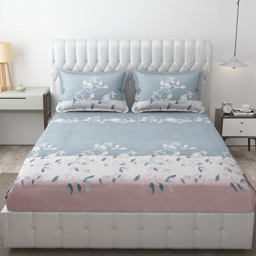 FRESH FROM LOOM Bedsheet Microfiber for Double Bed King Size | Floral Design Bed Spread with 2 Pillow Covers | Wrinkle Free Hypo-Allergenic Bedsheets/Bedcover (90x95 Inches | Grey), 144 TC - Image 1