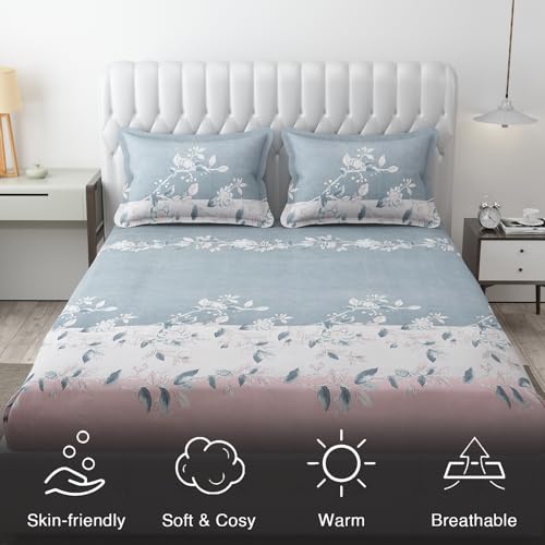 FRESH FROM LOOM Bedsheet Microfiber for Double Bed King Size | Floral Design Bed Spread with 2 Pillow Covers | Wrinkle Free Hypo-Allergenic Bedsheets/Bedcover (90x95 Inches | Grey), 144 TC - Image 5