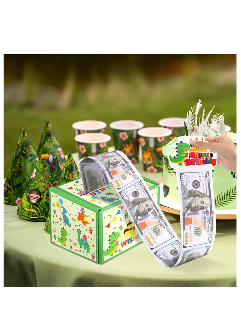 SYOSI - Dinosaur Happy Birthday Money Box for Cash Gift Pull, Surprise Happy Birthday Money Pull Out Gift Box Green Birthday Gift Decorations for Kids Boys Girls, Fun Birthday Gift for Kids - Image 1