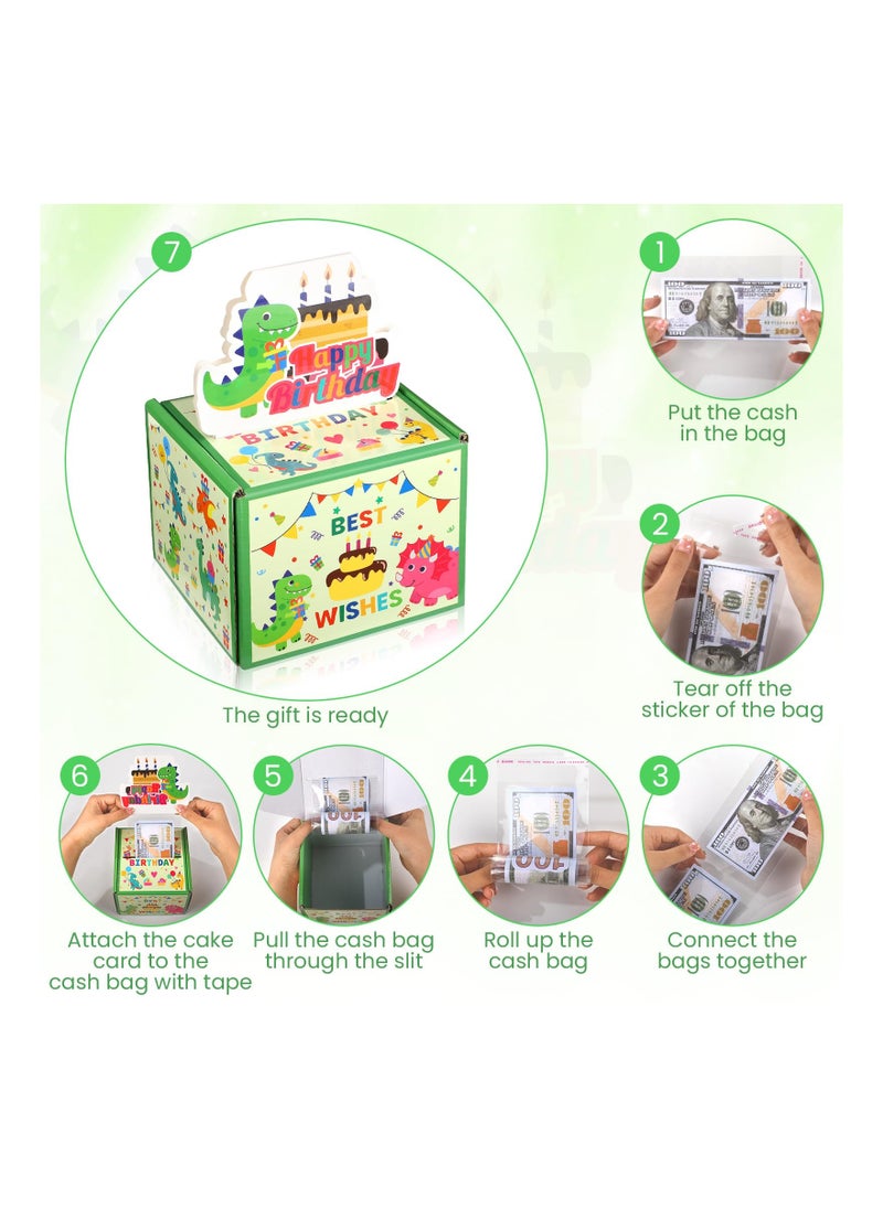 SYOSI - Dinosaur Happy Birthday Money Box for Cash Gift Pull, Surprise Happy Birthday Money Pull Out Gift Box Green Birthday Gift Decorations for Kids Boys Girls, Fun Birthday Gift for Kids - Image 1