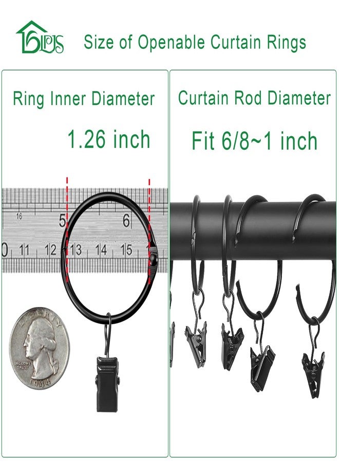 LLPJS Openable Curtain Rings with Clips, Open Drapery Rings with Hooks, Curtain Clips 1.26 inch Interior Diameter, Fit up to 1" Curtain Rod (Black, 1.26" I D Set of 36) - Image 3