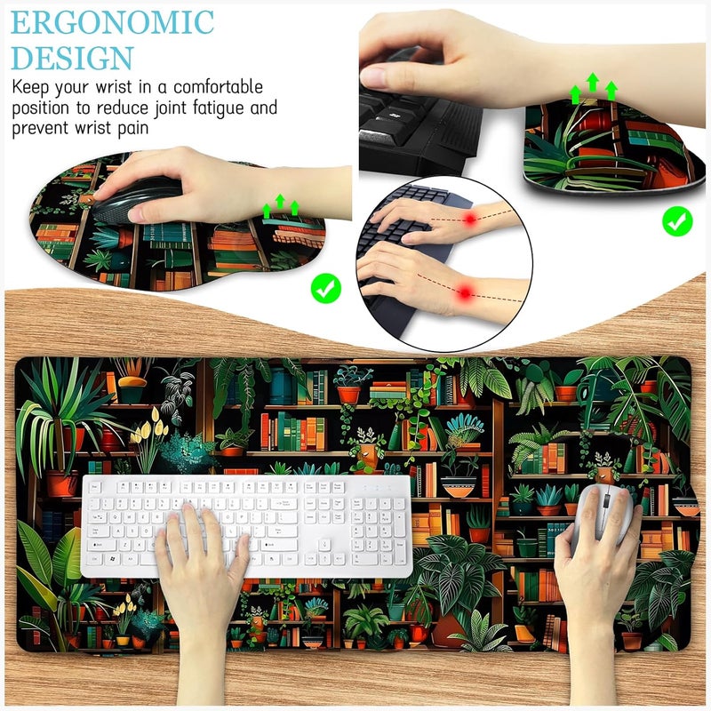 LIMKRIAN Book Mouse Pad Set Large Desk Matt for Desktop, Ergonomic Mouse Pad with Wrist Rest, Gaming Mouse Pad Wrist Support Keyboard Mat Cup Coaster Set Cute Office Desk Decor Accessories - Image 4