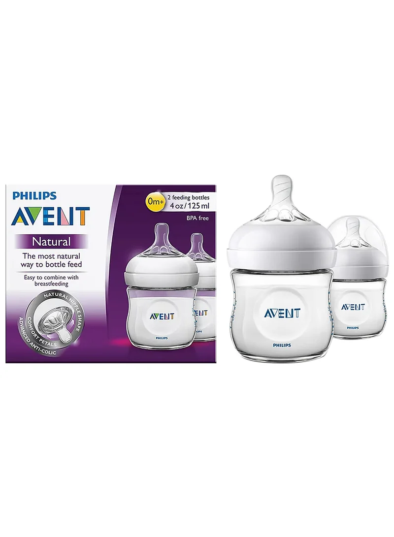 Philips Avent 2-Piece Natural Feeding Baby Ultra Soft Nipple Bottle Set For Newborn, 125 Ml - Clear