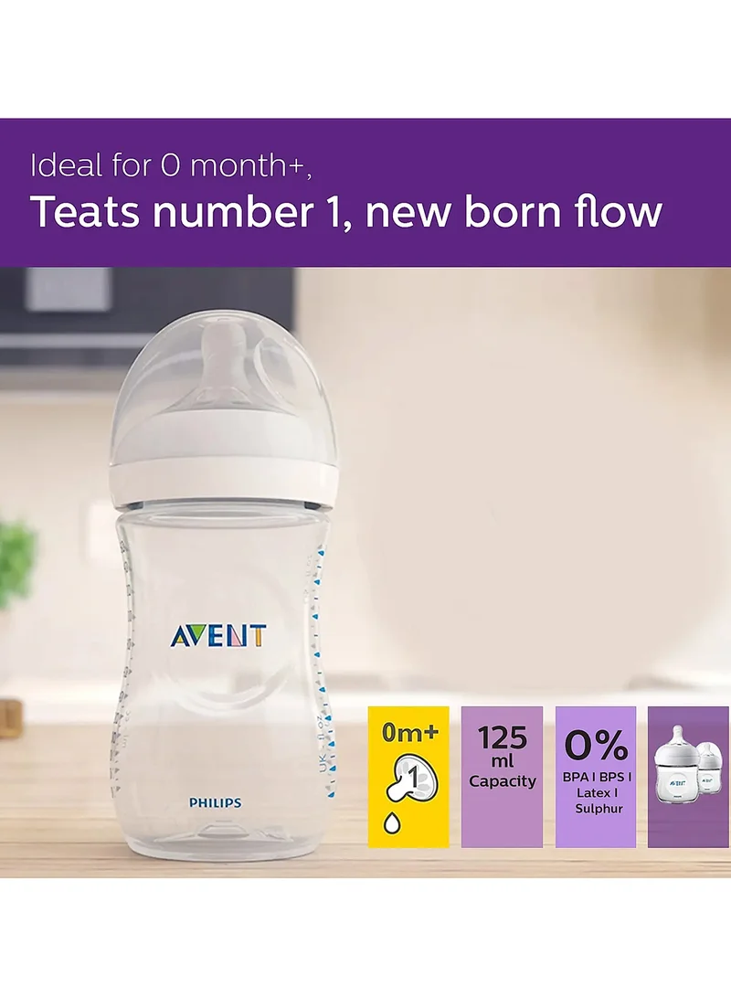 Philips Avent 2-Piece Natural Feeding Baby Ultra Soft Nipple Bottle Set For Newborn, 125 Ml - Clear