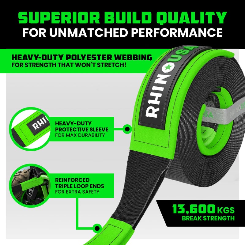 Rhino USA RHINO USA Recovery Tow Strap 3" x 20ft - Lab Tested 31,518lb Break Strength - Heavy Duty Draw String bag Included - Triple Reinforced Loop End to Ensure Peace of Mind - Emergency Off Road Towing Rope - Image 2
