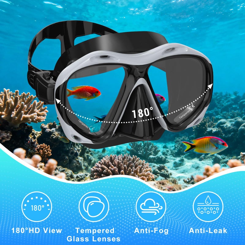 Jwintee Snorkeling Gear for Adults, Mask Fin Snorkel Set, Dry Top Snorkel Mask, Panoramic View Anti-Leak Anti-Fog 3 in 1 Snorkeling Kit Travel Diving Package with Storage Bag - Image 2
