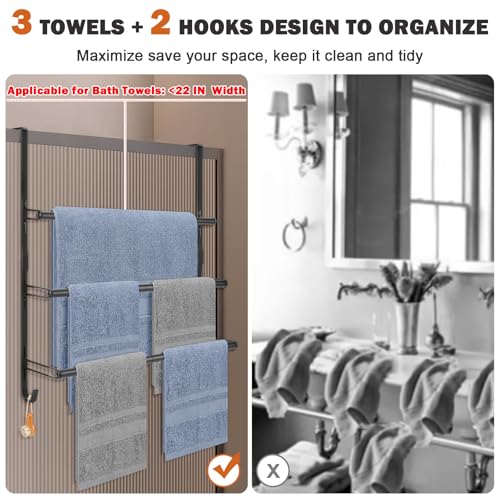 Livabber 3-Tier Over The Door Towel Rack, All Metal Towel Rack with Hooks for Door Hanging, Behind Door Towel Bar Towel Storage Holder for Bathroom Accessories, Black (22.8" L x 5.9" W x 24.4" H) - Image 4