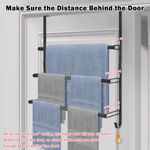 Livabber 3-Tier Over The Door Towel Rack, All Metal Towel Rack with Hooks for Door Hanging, Behind Door Towel Bar Towel Storage Holder for Bathroom Accessories, Black (22.8" L x 5.9" W x 24.4" H) - Image 3