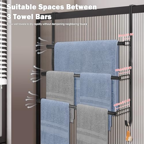 Livabber 3-Tier Over The Door Towel Rack, All Metal Towel Rack with Hooks for Door Hanging, Behind Door Towel Bar Towel Storage Holder for Bathroom Accessories, Black (22.8" L x 5.9" W x 24.4" H) - Image 5