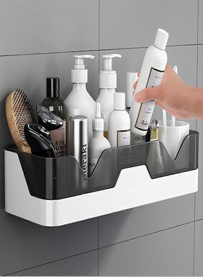 Celvee Pack of 1 Self-Adhesive Plastic Bathroom Rack, Wall Mounted Shelf Organiser, Corner Design, Modern Style, Black and White, - Image 1