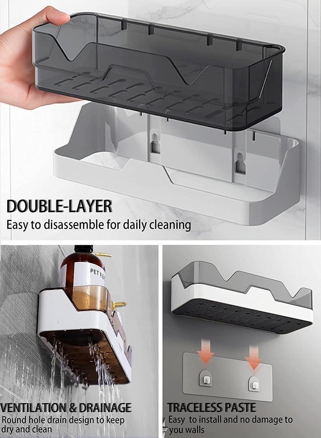 Celvee Pack of 1 Self-Adhesive Plastic Bathroom Rack, Wall Mounted Shelf Organiser, Corner Design, Modern Style, Black and White, - Image 5