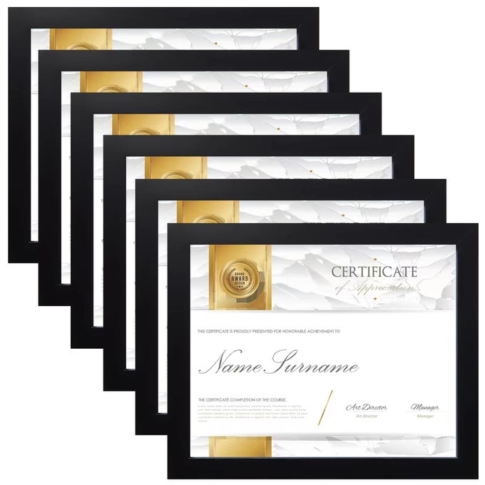 85 X 11 FRAME CERTIFICATE DOCUMENT FRAME SET OF 6 DIPLOMA FRAME FOR WALL AND TABLETOP BLACK