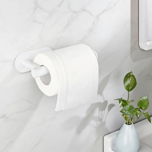 Gewtur White Toilet Paper Holder, Self Adhesive Toilet Paper Roll Holder No Drilling Wall Mount for Kitchen, Bathroom, Toilet - Image 2