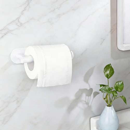 Gewtur White Toilet Paper Holder, Self Adhesive Toilet Paper Roll Holder No Drilling Wall Mount for Kitchen, Bathroom, Toilet - Image 3