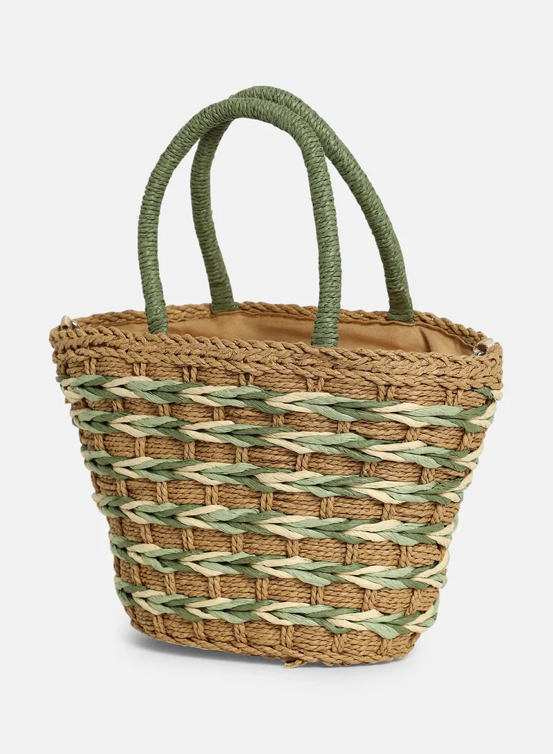 Haute Sauce Textured Zip Lock Regular Jute Hand Bag For Women
