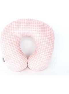 Comfy striped With Squares Neck Support Soft Fiber Travel Neck Pillow U-Shape For Car, Travel, Office,Airplane and Gifts -  Pink and White