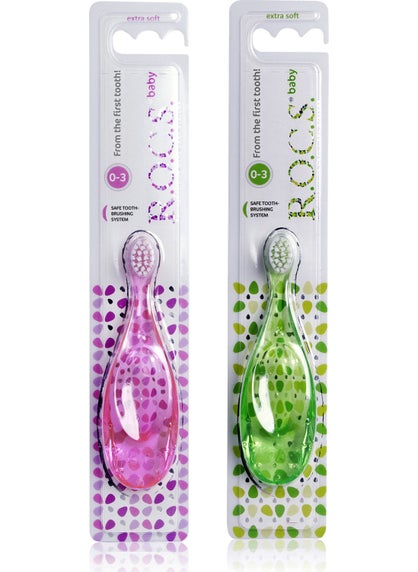 Rocs Baby Baby Toothbrush - 2 Pieces - Pink and Green 