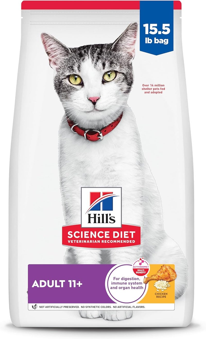 Hills Science Diet Adult 11 Senior Adult 11 Premium Nutrition Dry Cat Food Chicken Recipe 155 lb Bag - Image 1
