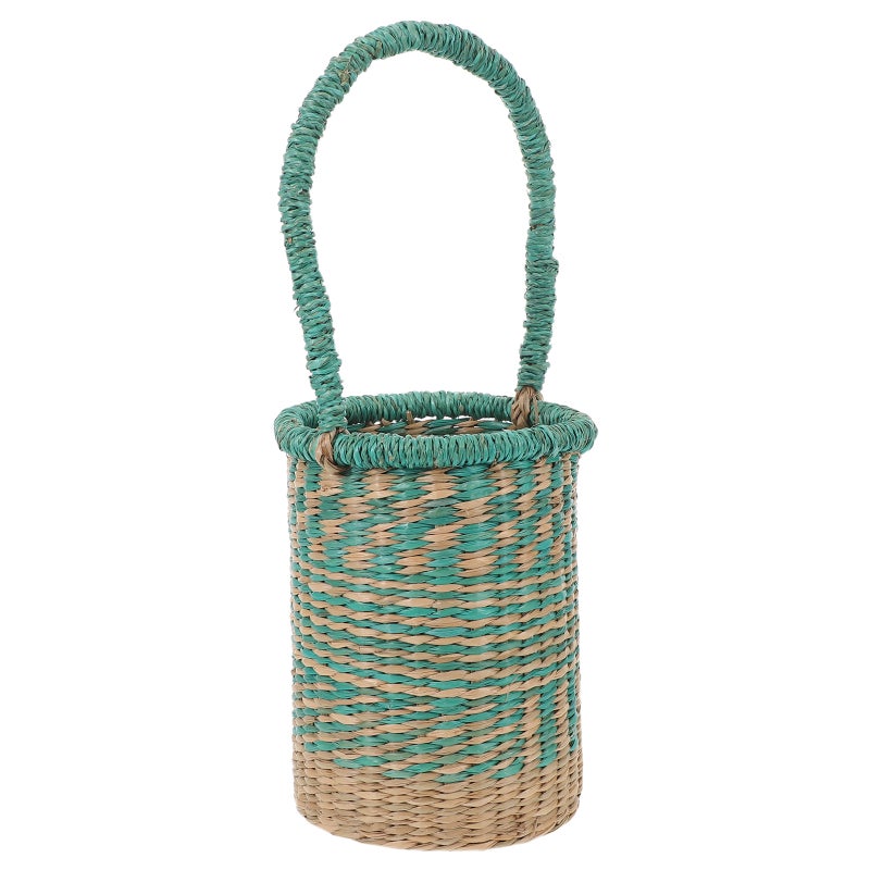 Basket: Handwoven Seagrass Storage Basket With Handles - Decorative Tall Cylinder Holder For Home Organization And Party Decor - Image 1
