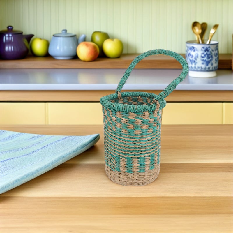 Basket: Handwoven Seagrass Storage Basket With Handles - Decorative Tall Cylinder Holder For Home Organization And Party Decor - Image 5