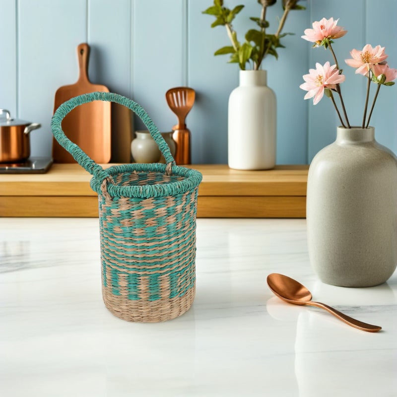 Basket: Handwoven Seagrass Storage Basket With Handles - Decorative Tall Cylinder Holder For Home Organization And Party Decor - Image 2