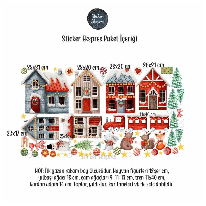 Sticker Ekspres ستicker إكسبريس سنة جديدة سعيدة في مدينة Cute ملصق زجاجي للجدار والباب مجموعة عيد الميلاد  - Image 2