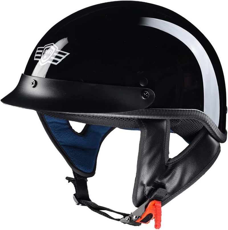 AHR Yescom Motorcycle Half Face Helmet DOT Approved - High Gloss Black, Size M - Image 1