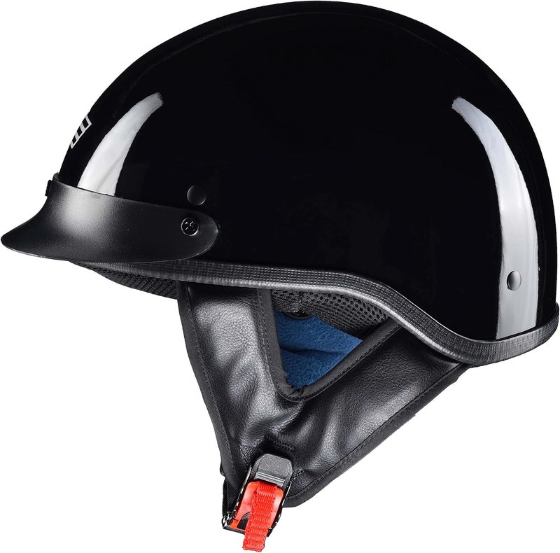 AHR Yescom Motorcycle Half Face Helmet DOT Approved - High Gloss Black, Size M - Image 4