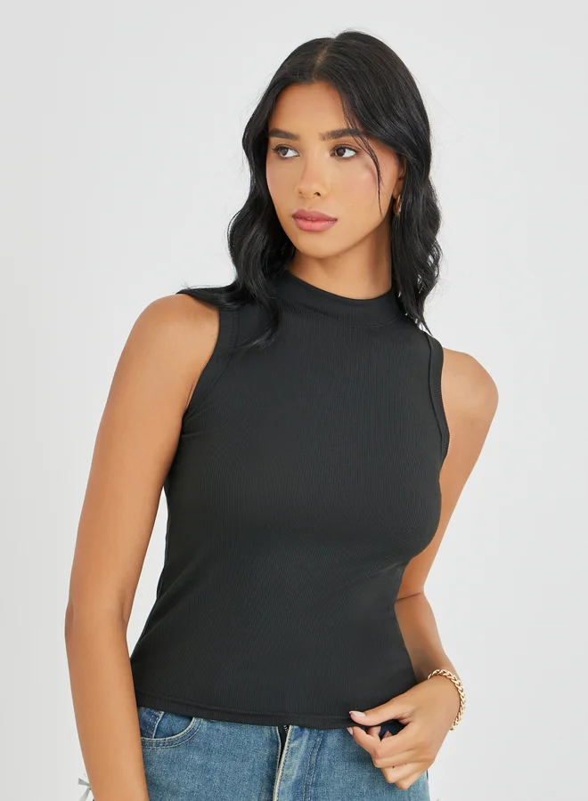 Take Two Take Two Solid Ribbed High Neck Cami Top