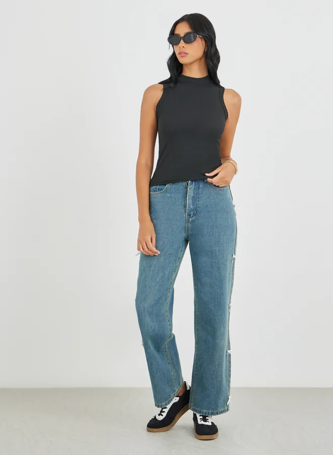 Take Two Take Two Solid Ribbed High Neck Cami Top