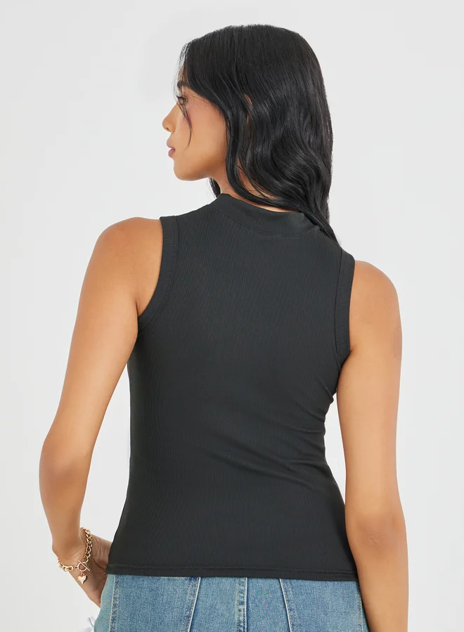Take Two Take Two Solid Ribbed High Neck Cami Top