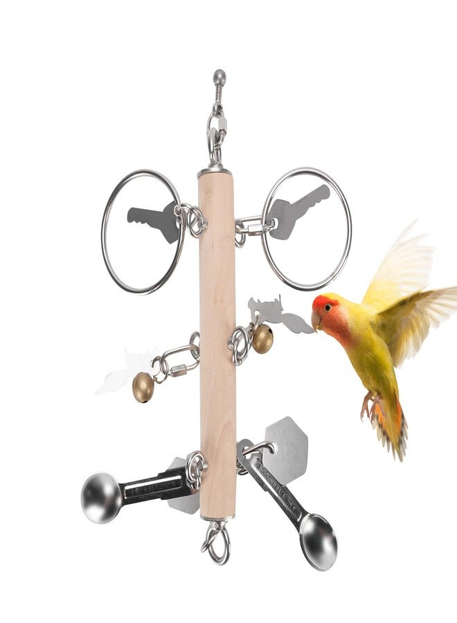 VINGVO Parrot Bird Toys with Metal Spoons, Stainless Steel Keys Rings Toy, Intelligence Development Crisp Sound Toys for Amazons Mini Medium Large Macaws African Greys Cockatoos Eclectus - Image 1