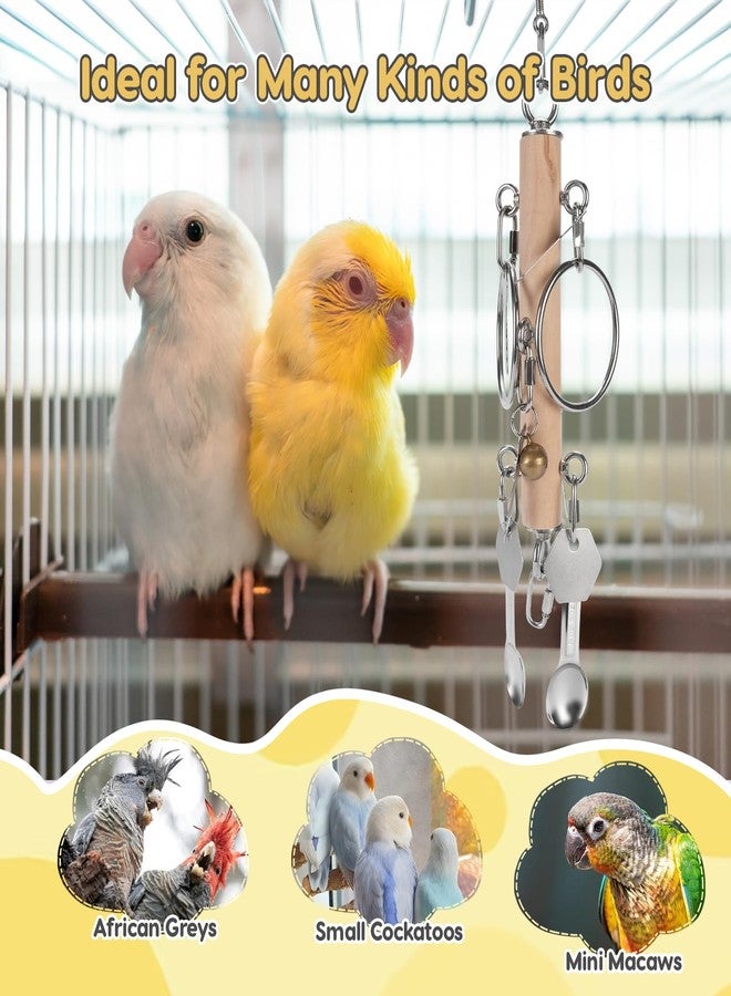 VINGVO Parrot Bird Toys with Metal Spoons, Stainless Steel Keys Rings Toy, Intelligence Development Crisp Sound Toys for Amazons Mini Medium Large Macaws African Greys Cockatoos Eclectus - Image 2