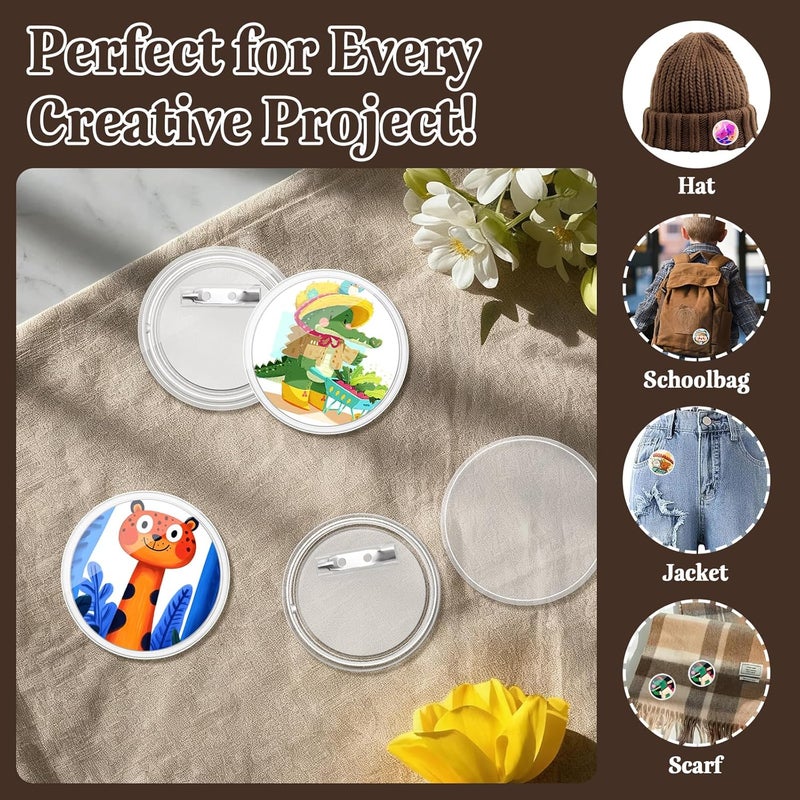 Bignc 1.7 Inch Clear Acrylic Button Pins - 20 Pack DIY Custom Design Buttons, Pin Backs & Blanks for Sublimation, Crafts, Photo Badges for DIY Gifts & School Projects,Teams, Events Badges - Image 5