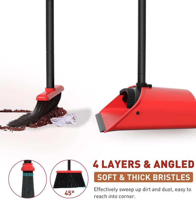 SONCAL Broom with Dustpan Combo Set，52"" Brooms for Sweeping Indoor Broom and Dustpan Set for Home Kitchen Office Lobby Floor Standing Dust Pan-Red - Image 4
