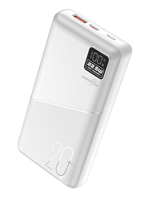 20000mAh Quick Charge Power Bank with Dual USB Output / PD 20W / 22.5W QC3.0 / 18W Micro Input / Digital Display - White
