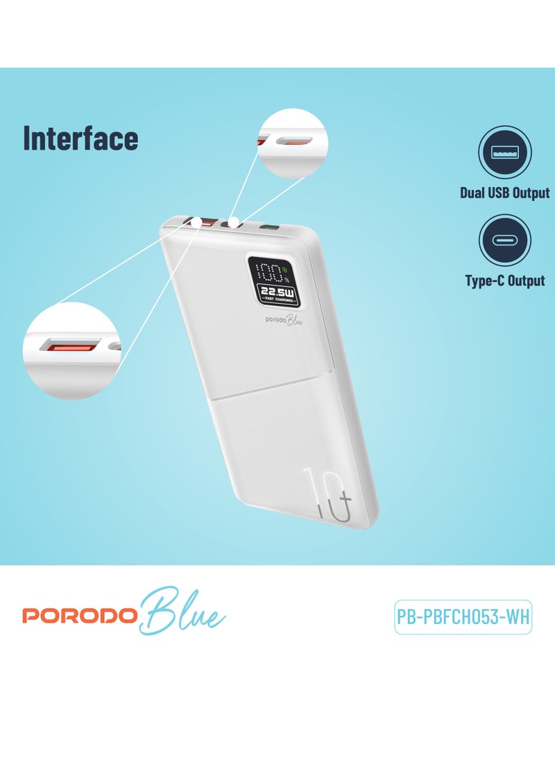 porodo - 20000mAh Quick Charge Power Bank with Dual USB Output / PD 20W / 22.5W QC3.0 / 18W Micro Input / Digital Display - White - Image 1