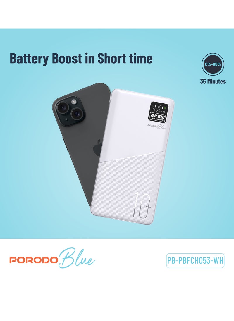 porodo - 20000mAh Quick Charge Power Bank with Dual USB Output / PD 20W / 22.5W QC3.0 / 18W Micro Input / Digital Display - White - Image 1