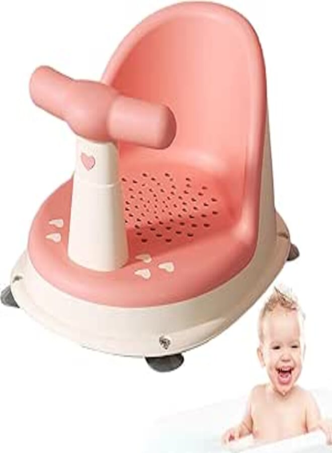 Baby Bath Chair with Suction Cups, Anti-Slip Bathing Seat (Red)