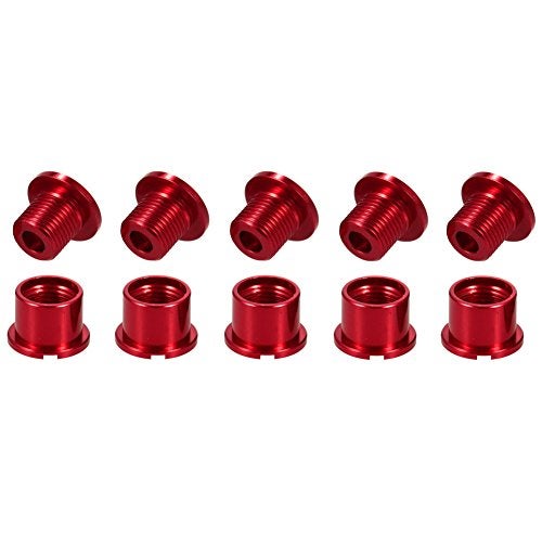 CYSKY Single Chainring Bolts 5 Pack M8 Single Short Chain Ring Bolts Fit for Road Bike, Mountain Bike, BMX, MTB, Fixie (Aluminum Alloy, CNC, Red) - Image 1